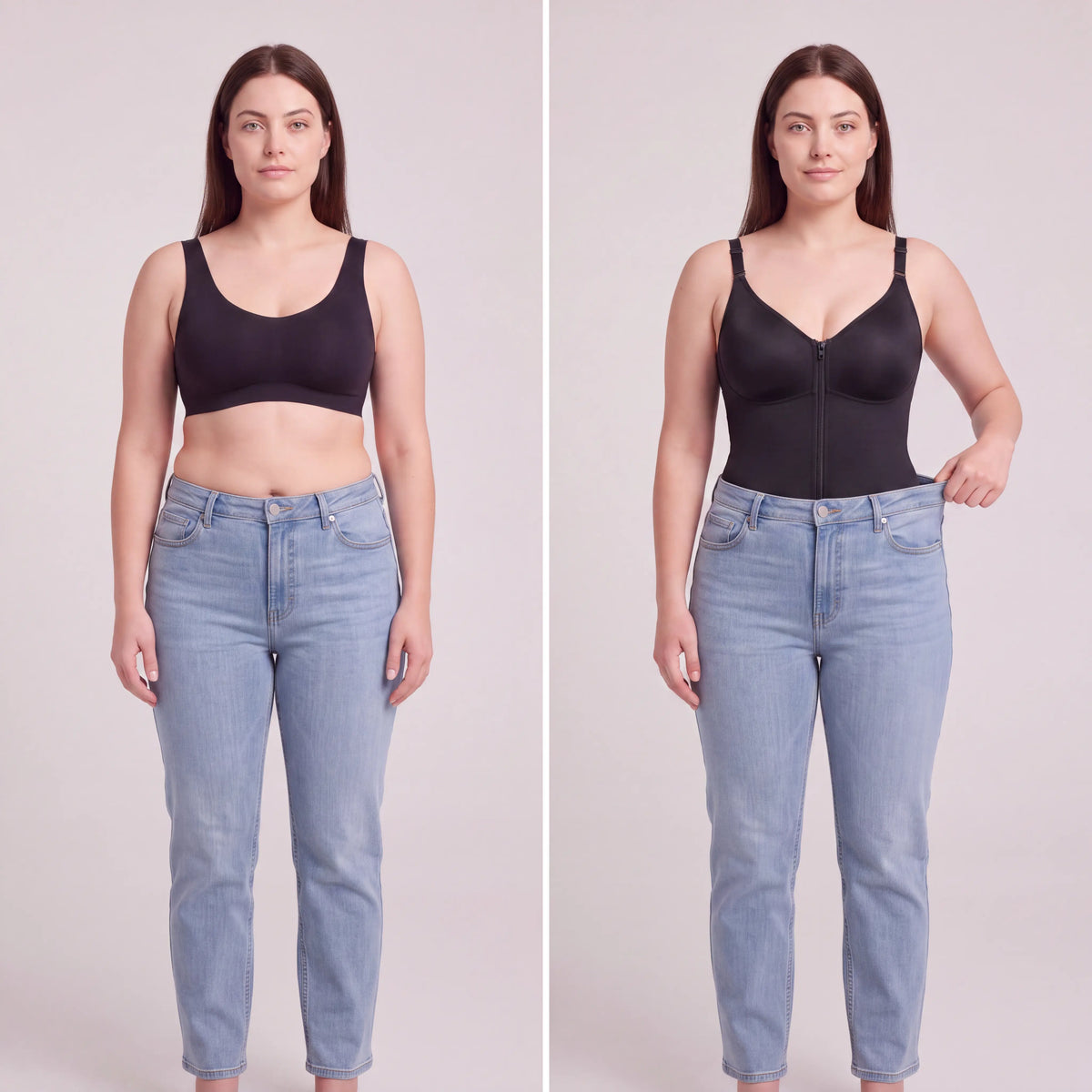 Shaping bodysuit with built-in bra, hooks and zip