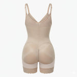 Shaping bodysuit with built-in bra, hooks, and zipper