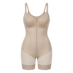 Shaping bodysuit with built-in bra, hooks, and zipper