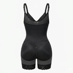 Shaping bodysuit with built-in bra, hooks, and zipper
