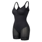 Shaping bodysuit with built-in bra, hooks, and zipper