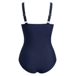 Shaping swimsuit with pink pleats and adjustable straps