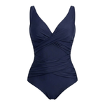 Shaping swimsuit with pink pleats and adjustable straps