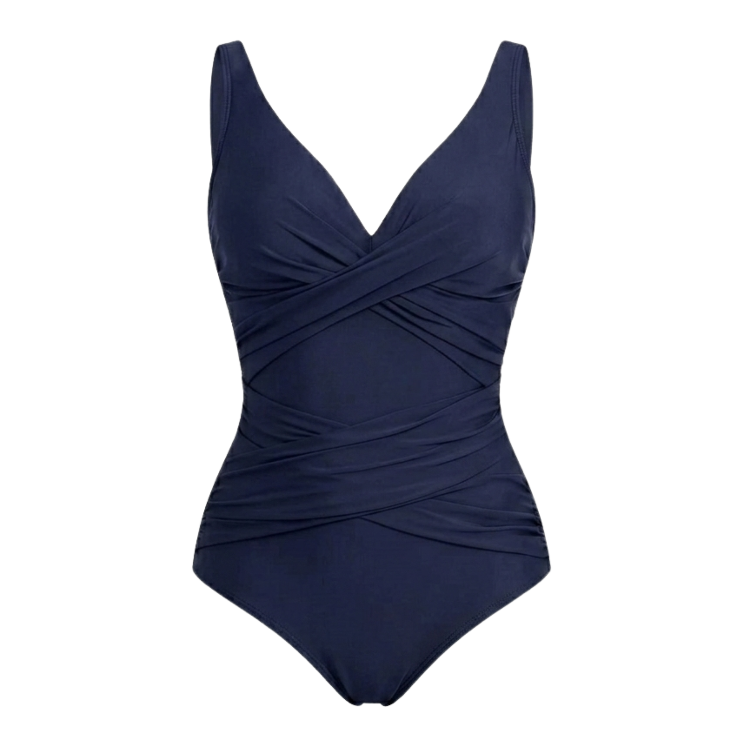 Shaping swimsuit with pink pleats and adjustable straps