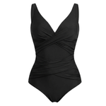 Shaping swimsuit with pink pleats and adjustable straps