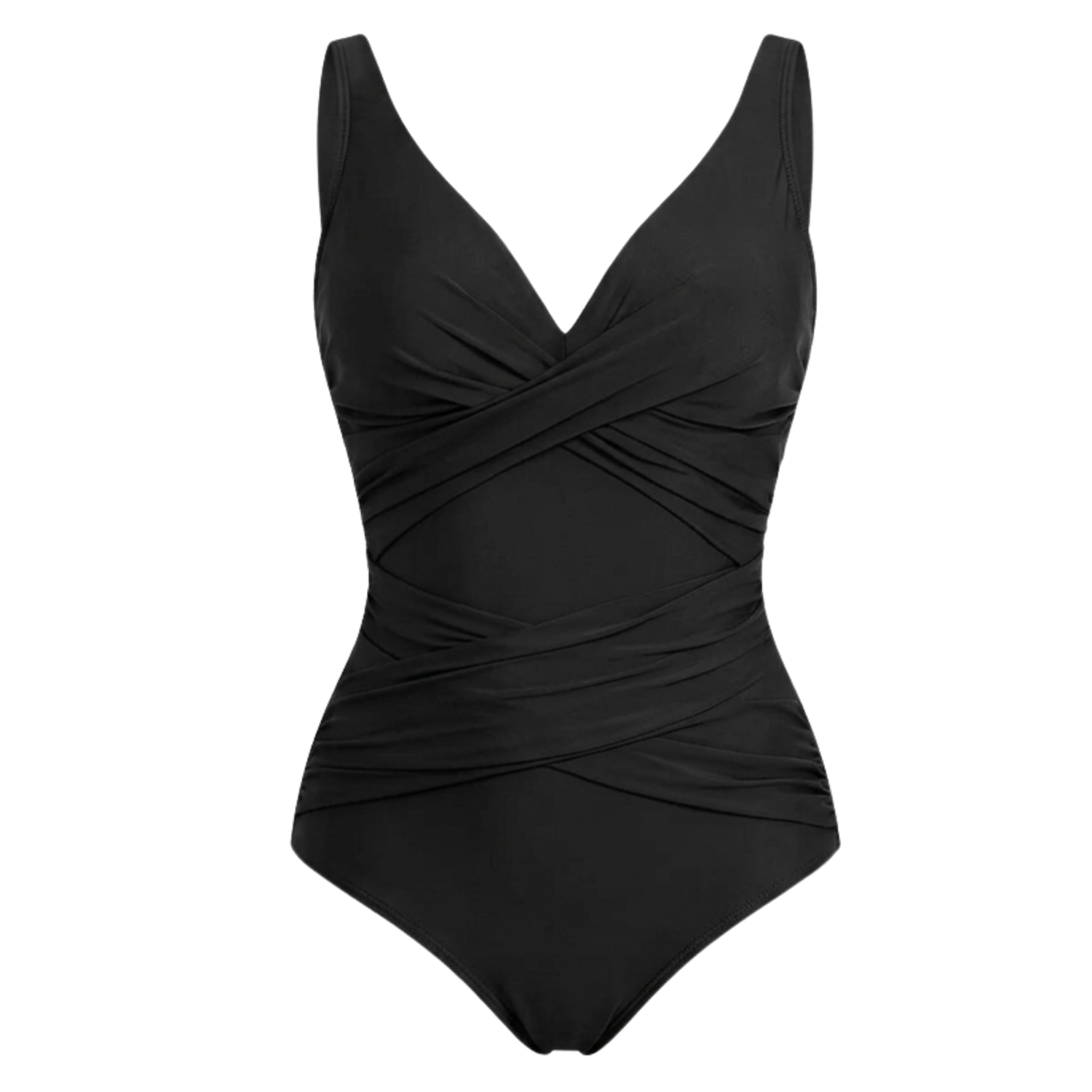 Shaping swimsuit with pink pleats and adjustable straps