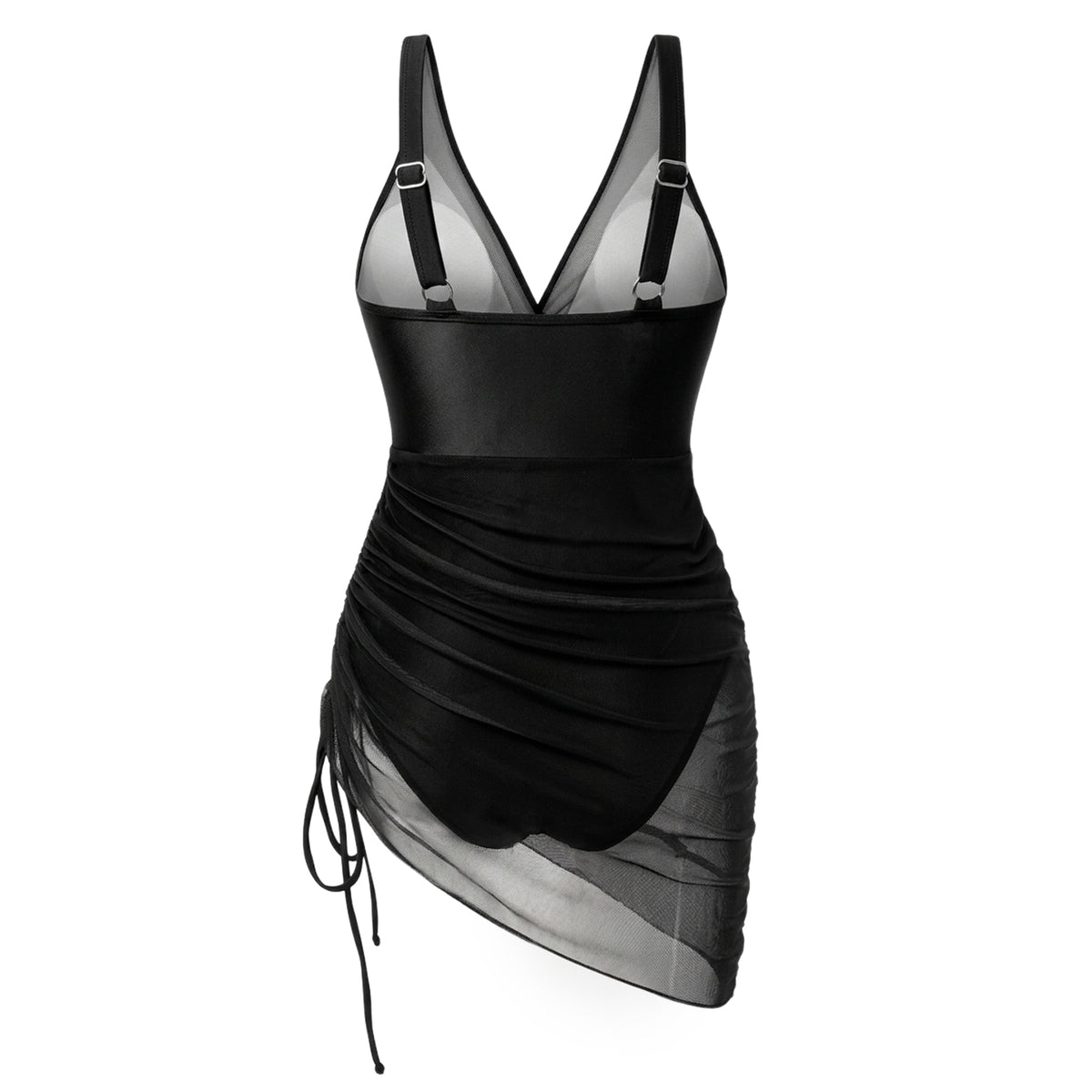 Shaping swimsuit dress with mesh skirt