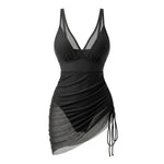 Shaping swimsuit dress with mesh skirt