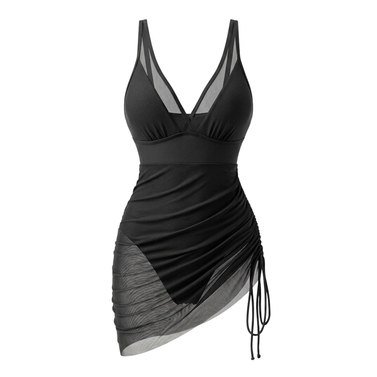 Shaping swimsuit dress with mesh skirt