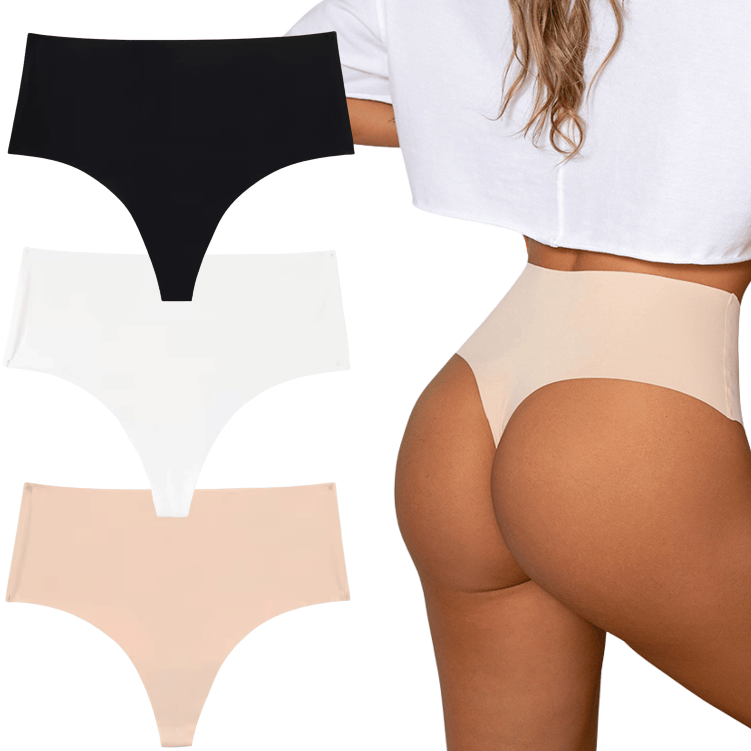 Seamless high-waisted thong – 3-pack