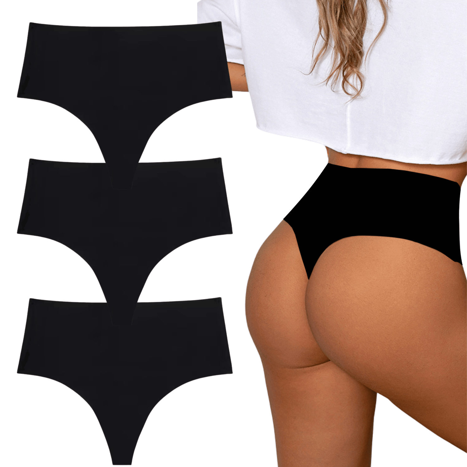 Seamless high-waisted thong – 3-pack