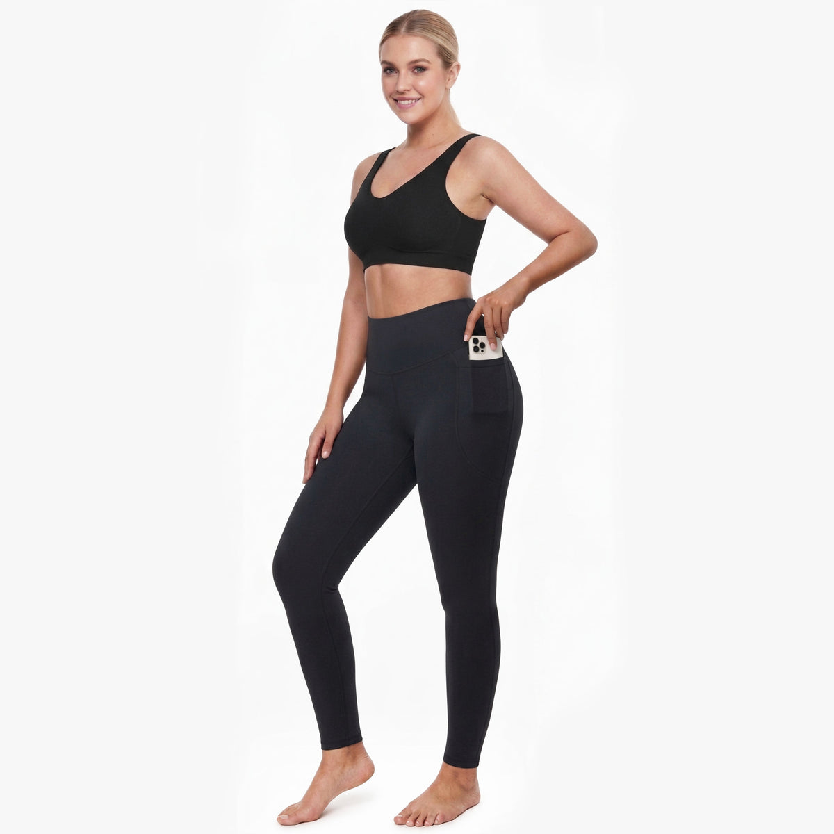 High-waisted sports leggings with phone pocket
