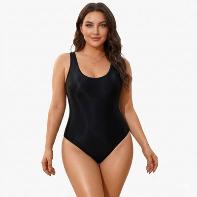 Shaping swimsuit with a round neckline