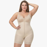 Shaping bodysuit with built-in bra, hooks, and zipper