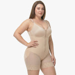 Shaping bodysuit with built-in bra, hooks, and zipper