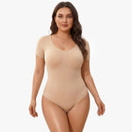 Seamless Short Sleeve Thong Bodysuit with Shapewear