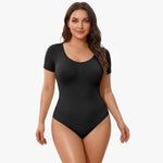 Seamless Short Sleeve Thong Bodysuit with Shapewear