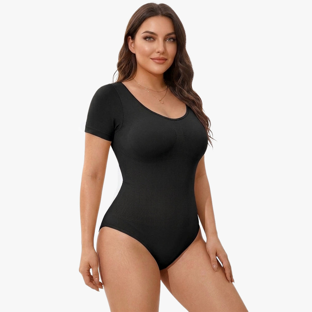 Seamless Short Sleeve Thong Bodysuit with Shapewear