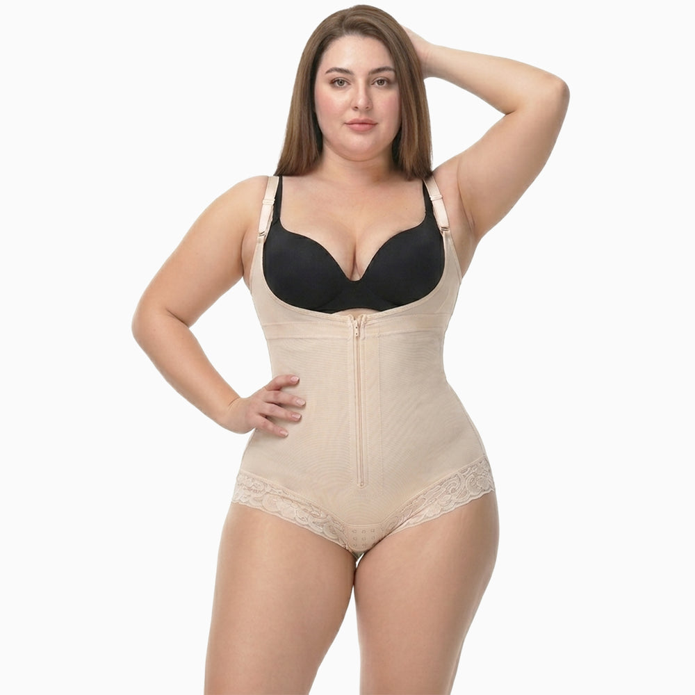 Corrective Shapewear Bodysuit with Hooks and Zipper - Brief