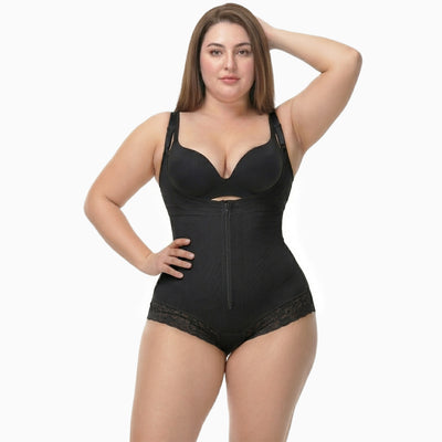 Corrective Shapewear Bodysuit with Hooks and Zipper - Brief