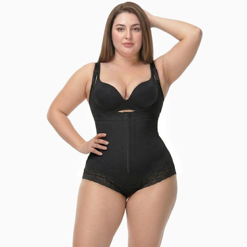 Corrective Shapewear Bodysuit with Hooks and Zipper - Brief