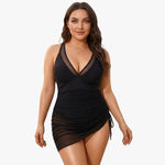Shaping swimsuit dress with mesh skirt