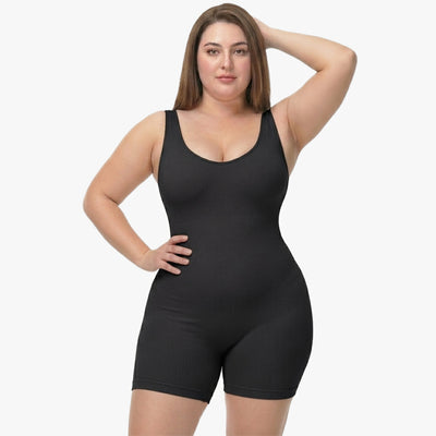 Seamless shaping bodysuit with wide straps and long legs