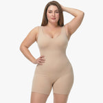Seamless shaping bodysuit with wide straps and long legs