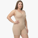 Seamless shaping bodysuit with wide straps and long legs