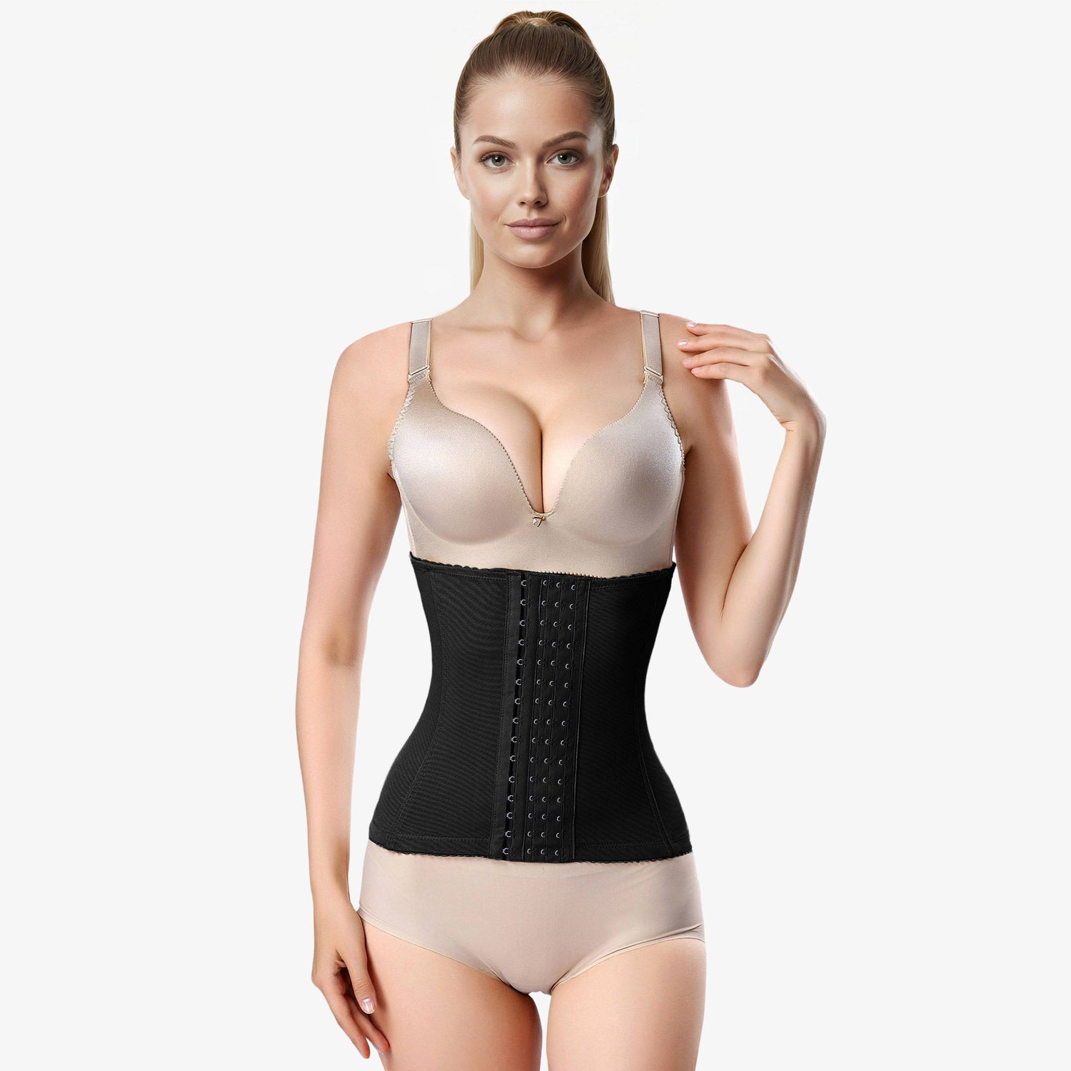 Waist-shaping corset with 6 rows of hooks