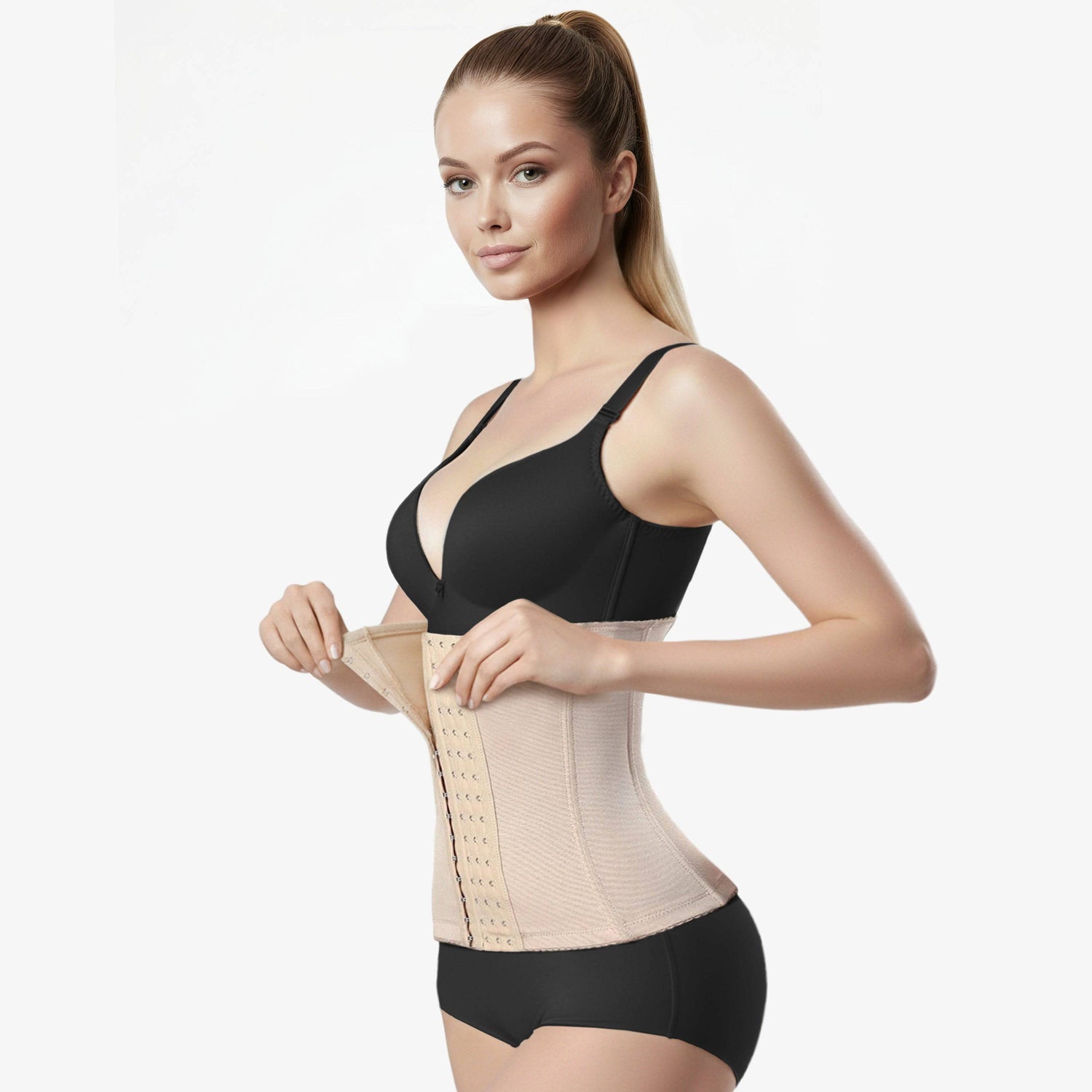 Waist-shaping corset with 6 rows of hooks