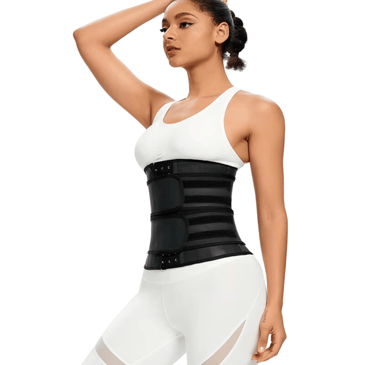 Waist-shaping corset with 2 straps and 3 rows of hooks