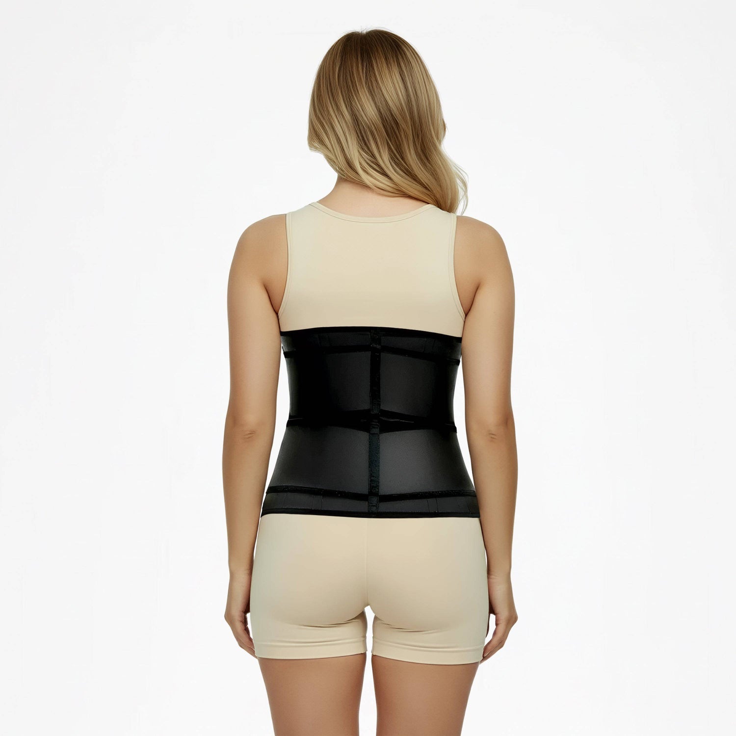 Waist-shaping corset with 2 straps and 3 rows of hooks