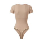 Seamless Short Sleeve Thong Bodysuit with Shapewear