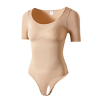 Seamless Short Sleeve Thong Bodysuit with Shapewear
