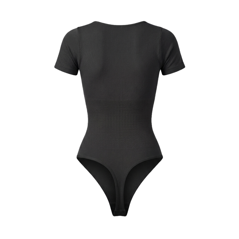 Seamless Short Sleeve Thong Bodysuit with Shapewear