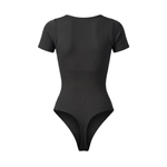 Seamless Short Sleeve Thong Bodysuit with Shapewear