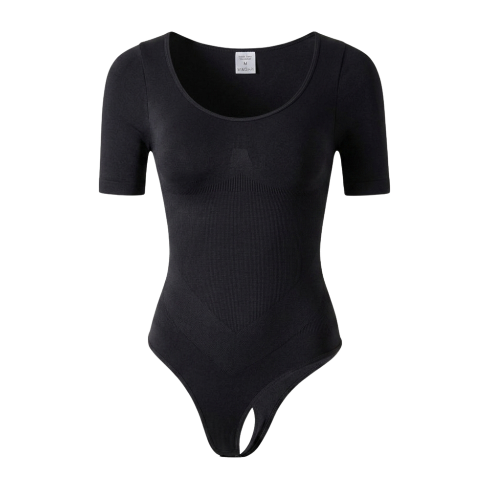 Seamless Short Sleeve Thong Bodysuit with Shapewear