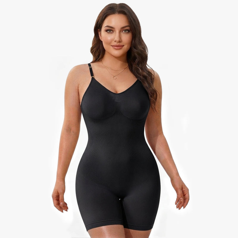 Shaping bodysuit with open back and straps